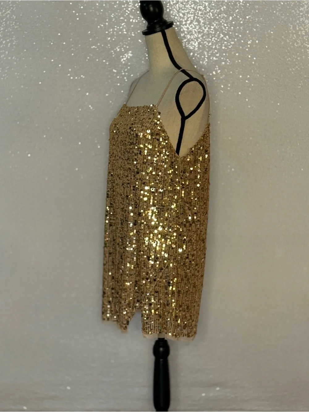 Free People Intimately Midnight Kiss Gold Sequin Mini Dress NWT Size M